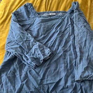 EUC - vintage Liz Claiborne square neck bell sleeve chambray blouse